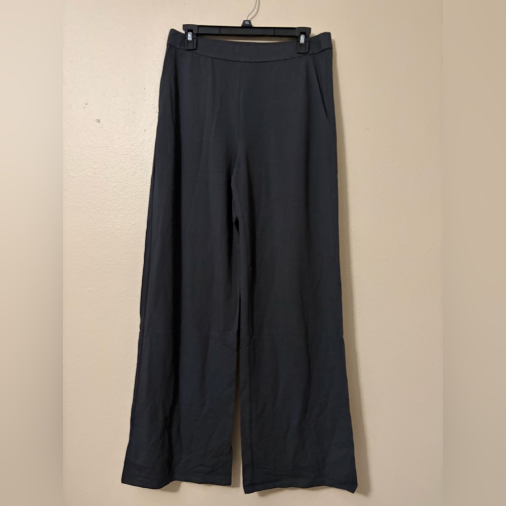 Eileen Fisher Black Wide-Leg Jersey Knit Pants - Picture 7 of 7